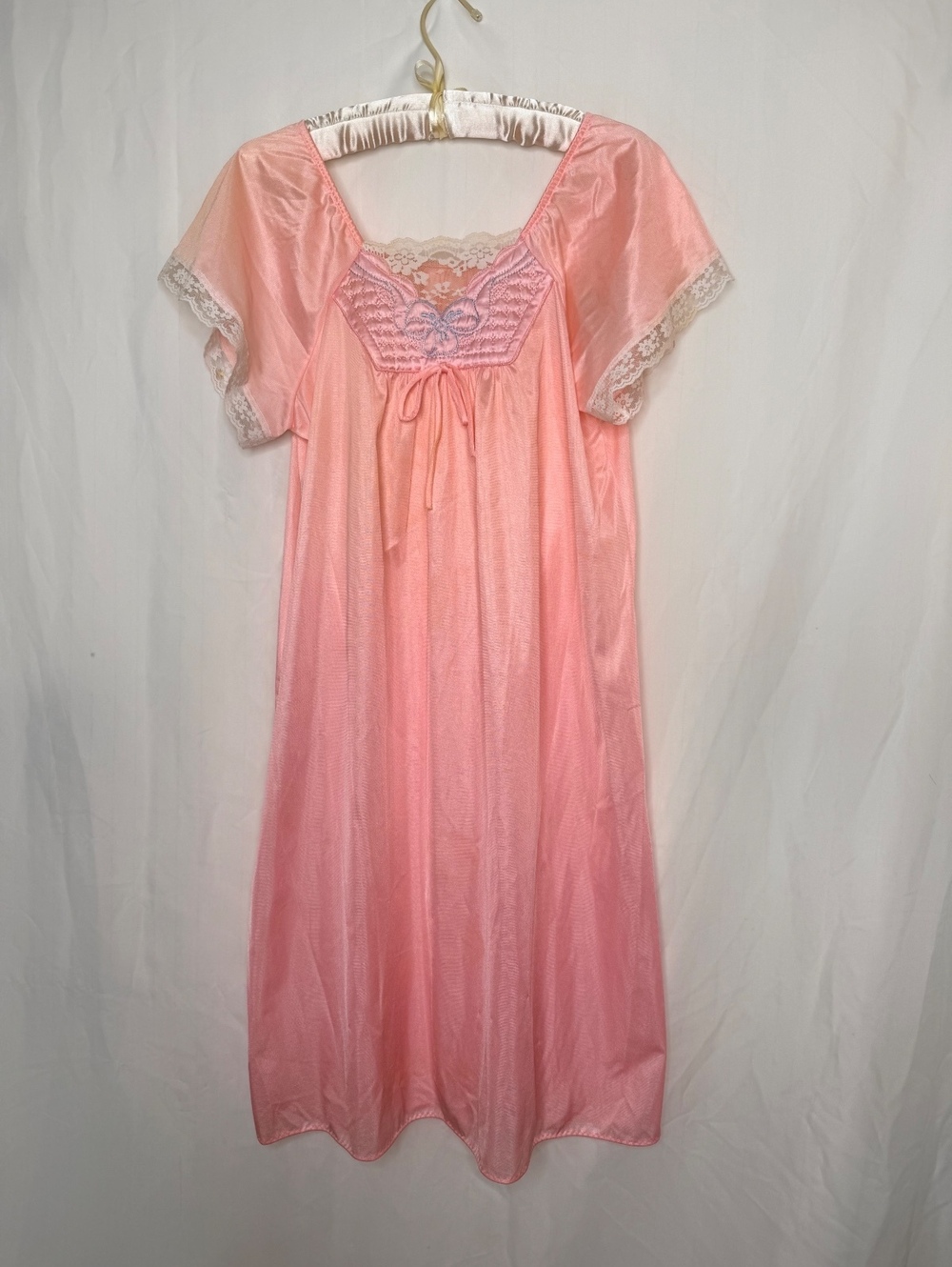 1970’s Vintage Danni New York Pink Lace Babydoll Bow Nightgown M